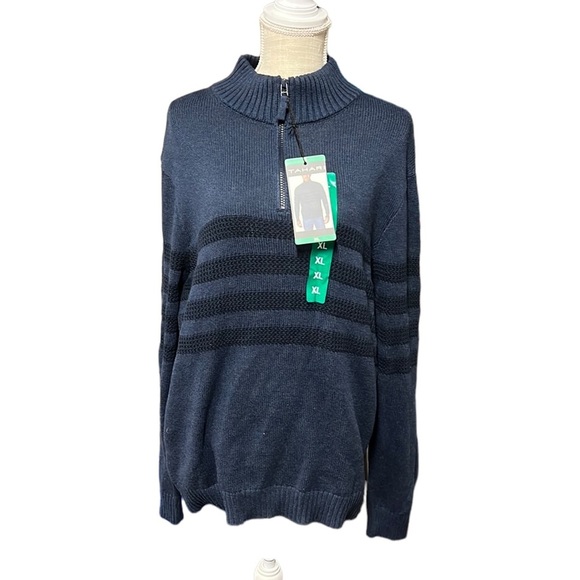 NWT Tahari Long Sleeve 1/2 Zip Sweater Blue Black Stripes Mens Size XL - Picture 2 of 8